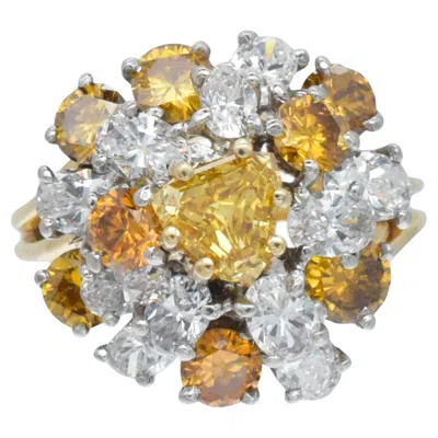 Pre-owned Oscar Heyman Color And White Diamond Cluster Ring