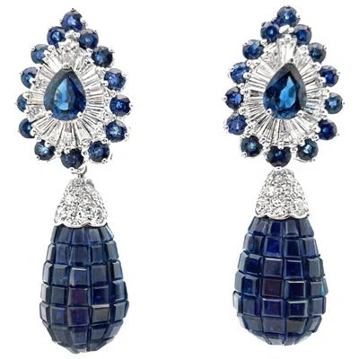 Pre-owned Oscar Heyman Day And Night Invisible Set Sapphire Earrings In Blue