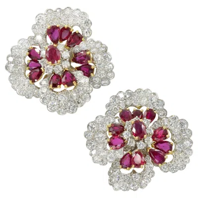 Pre-owned Oscar Heyman Diamond And Ruby Earrings In Multi