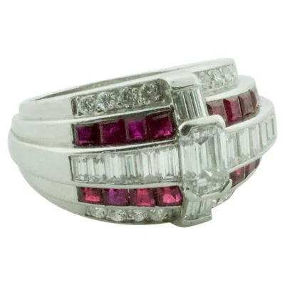 Pre-owned Oscar Heyman Diamond And Ruby Ring In Platinum In Multi
