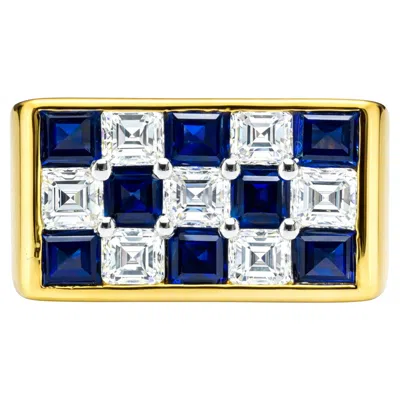 Pre-owned Oscar Heyman Diamond And Sapphire Ring Circa 1970s In Blue