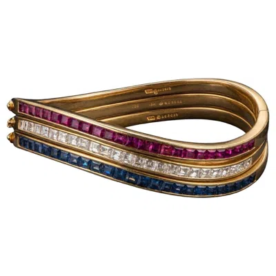 Pre-owned Oscar Heyman Diamond, Ruby And Sapphire Bracelets In 18k Yellow Gold