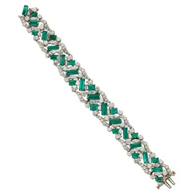 Pre-owned Oscar Heyman Emerald And Diamond Bracelet In Green
