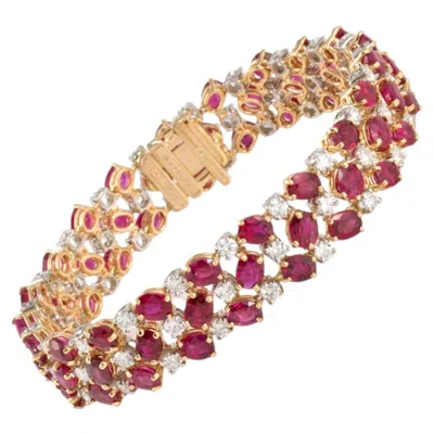 Pre-owned Oscar Heyman Estate  18k Gold Ruby And Diamond Bracelet In Multi
