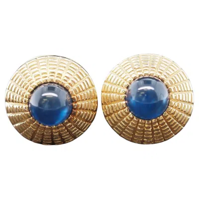 Pre-owned Oscar Heyman Estate  18k Yellow Gold And Cabochon Sapphire Earrings - Vhk#984