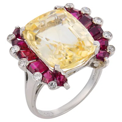 Pre-owned Oscar Heyman Gia 17.33 Carat No Heat Yellow Sapphire Ruby Diamond Platinum Ring
