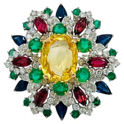 Pre-owned Oscar Heyman Gia Unheated Gemstone Brooch/pendant In Multi