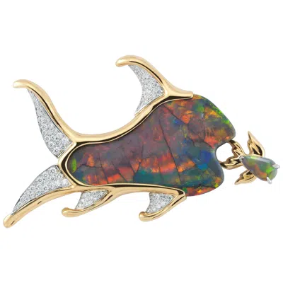 Pre-owned Oscar Heyman Gold 30 Carat One Of A Kind Black Opal Snacking Fish Brooch