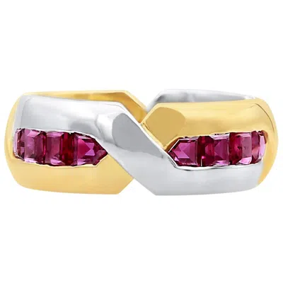 Pre-owned Oscar Heyman Gold And Platinum Square Ruby Band Ring, Sz. 6 In Multi