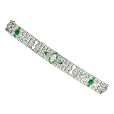 Pre-owned Oscar Heyman Important Art Deco Platinum, Diamond & Emerald Bracelet ., C. 1918. In Green