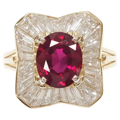 Pre-owned Oscar Heyman No Heat Ruby And Diamond Ballerina Ring In 18k Yellow Gold And Plat