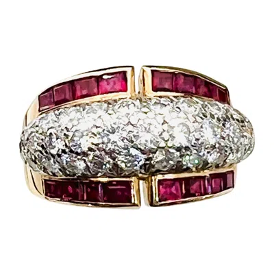 Pre-owned Oscar Heyman Oscar He-man Brothers Retro 18k Yellow Gold & Platinum Diamond & Ruby Ring