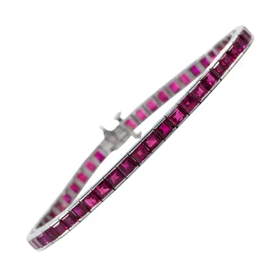 Pre-owned Oscar Heyman Platinum 12.26 Carat Square Ruby Tennis Bracelet In Multi