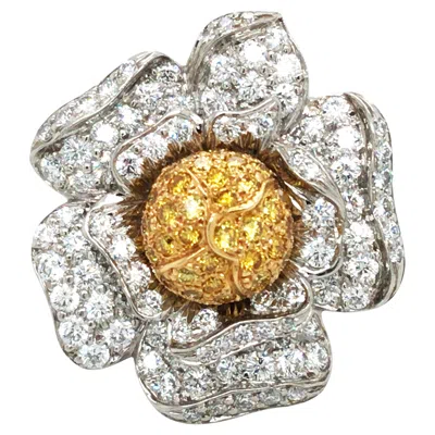 Pre-owned Oscar Heyman , Platinum 18k Gold Diamond Fancy Yellow Diamond Ring, Certificate