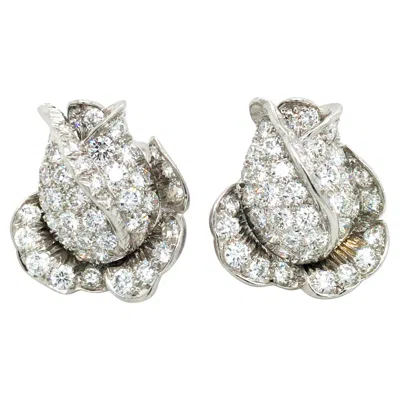 Pre-owned Oscar Heyman , Platinum 18k Gold Diamond Flower Earrings, Certificate In Multi