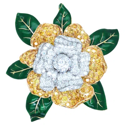 Pre-owned Oscar Heyman , Platinum 18k Gold Fancy Color Diamond Diamond Gardenia Brooch In Multi