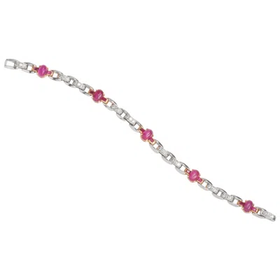 Pre-owned Oscar Heyman Platinum And 18 Karat Gold Cabochon Star Ruby And Diamond Bracelet In Multi