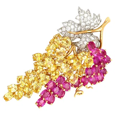 Pre-owned Oscar Heyman Platinum And 18k Gold Grape Cluster Brooch 29.4 Ct Diamond Sapphire In Purple
