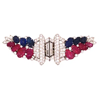 Pre-owned Oscar Heyman , Platinum Art Deco Diamond Gemstone Brooch In Multi