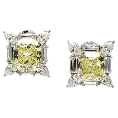 Pre-owned Oscar Heyman Platinum Clip On Earrings With 13.72 Carat Radiant Cut Diamonds Gia In Multiple