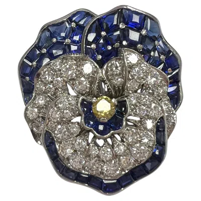 Pre-owned Oscar Heyman Platinum, Colored Diamond, Diamond, And Sapphire Brooch In Blue