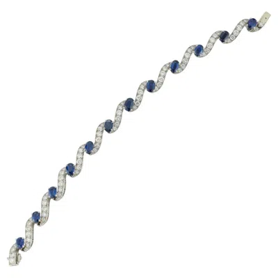 Pre-owned Oscar Heyman Platinum Diamond And Sapphire Twist Link Bracelet In Blue