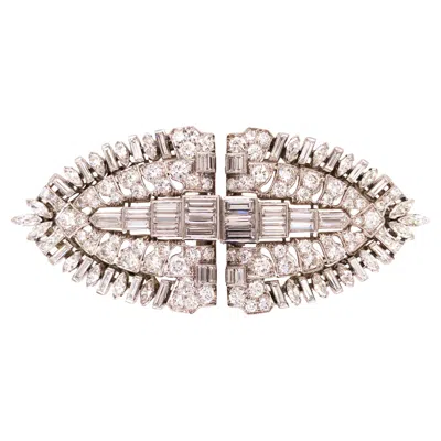 Pre-owned Oscar Heyman , Platinum Diamond Double-pin Brooch, Certificate In Multi