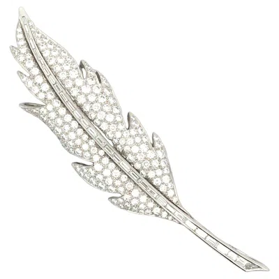 Pre-owned Oscar Heyman , Platinum Diamond Feather Brooch, Certificate In Multi