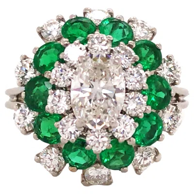Pre-owned Oscar Heyman , Platinum Emerald Diamond Ring, Certificate In Green
