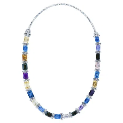 Pre-owned Oscar Heyman Platinum Multi-color Sapphire And Diamond Necklace/bracelets In Blue