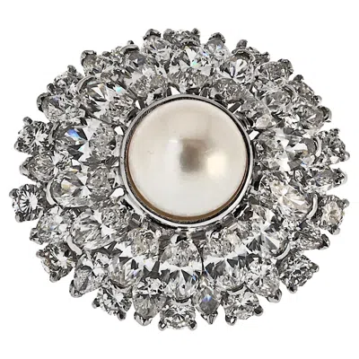 Pre-owned Oscar Heyman Platinum Pearl And Diamond 6.00cttw Cluster Ring In Multi