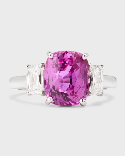 Oscar Heyman Platinum Pink Sapphire And 2 Diamond Ring