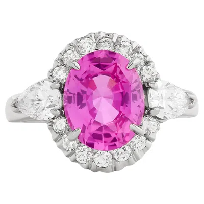 Pre-owned Oscar Heyman Platinum Pink Sapphire And Diamond Halo Ring