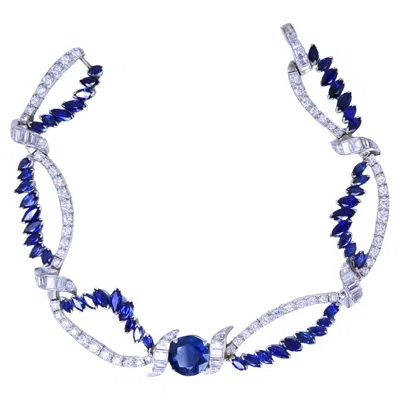 Pre-owned Oscar Heyman Platinum Sapphire Diamond Bracelet Certificate Of Authenticity In Blue