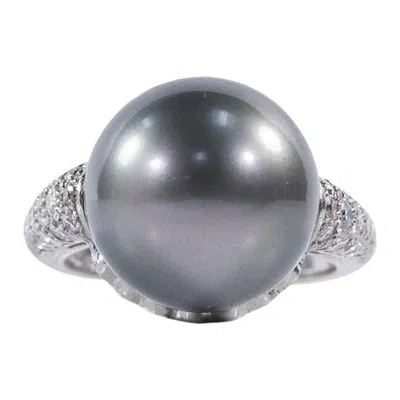 Pre-owned Oscar Heyman Platinum Tahitian Pearl And Diamond Ring In Multi