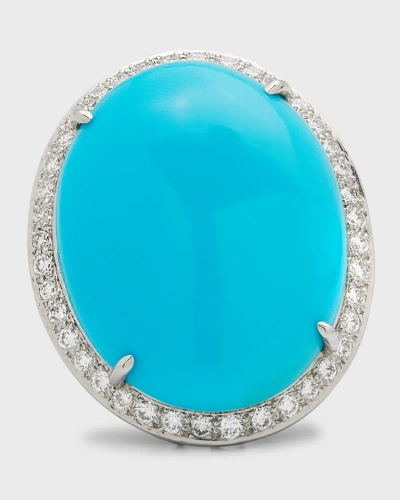 Oscar Heyman Platinum Turquoise And Diamond Halo Ring In Blue