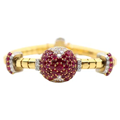 Pre-owned Oscar Heyman Retro  18k Yellow & White Gold Ruby Diamonds Bracelet