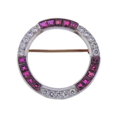Pre-owned Oscar Heyman Ruby Diamond Gold Platinum Circle Brooch In Multi