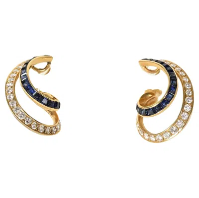 Pre-owned Oscar Heyman Sapphire And Diamond Earrings In Blue