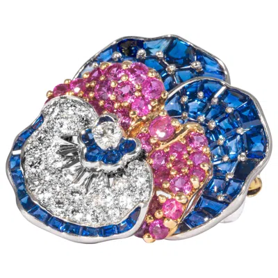 Pre-owned Oscar Heyman Sapphire And Diamond Pansy Pin, Signed Tiffany & Co. By  Brothers In Blue