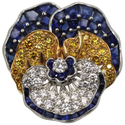Pre-owned Oscar Heyman Sapphire Diamond Pansy Brooch 18 Karat In Blue