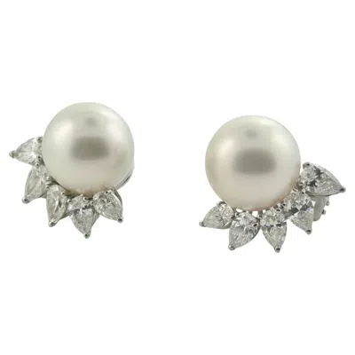Pre-owned Oscar Heyman South Sea Pearl And Diamond Earrings 16.5 Mm In Multi