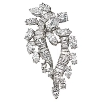 Pre-owned Oscar Heyman Spectacular  Diamond Double-clip Platinum Brooch In Multi
