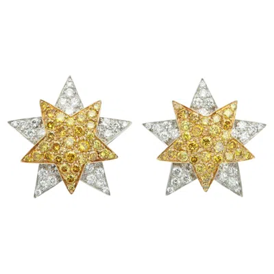 Pre-owned Oscar Heyman Star Yellow Diamond Earrings Platinum And 18k Gold