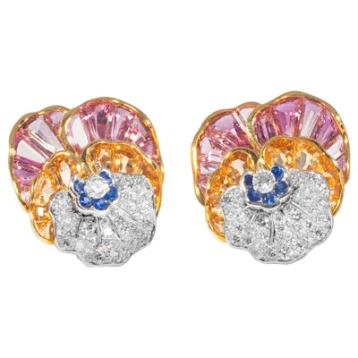Pre-owned Oscar Heyman Topaz, Sapphire And Diamond Pansy Clip Earrings, Signed  Brothers In Blue