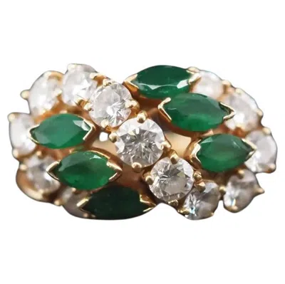 Pre-owned Oscar Heyman Vintage 18k Yellow Gold  Emerald And Diamond Ring