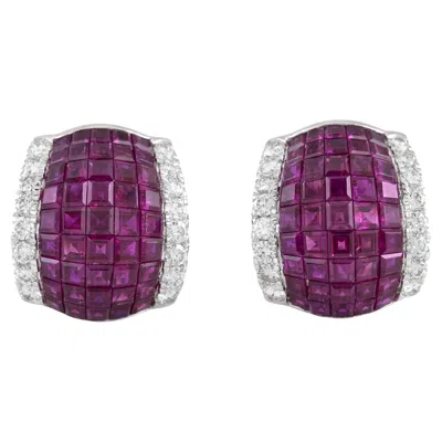 Pre-owned Oscar Heyman Vintage 1960s  Invisible Set Ruby Earrings With Diamonds In Multi