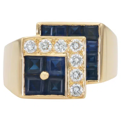 Pre-owned Oscar Heyman Vintage 1970s  Sapphire And Diamond Ring In Blue