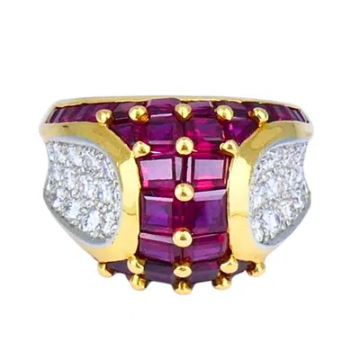 Pre-owned Oscar Heyman Vintage Cocktail Ring Gold Platinum Ruby Diamond Estate Jewelry In Multi
