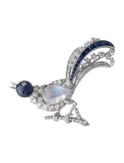 Pre-owned Oscar Heyman Vintage Diamond, Sapphire, & Moonstone Brooch In Multicolor
